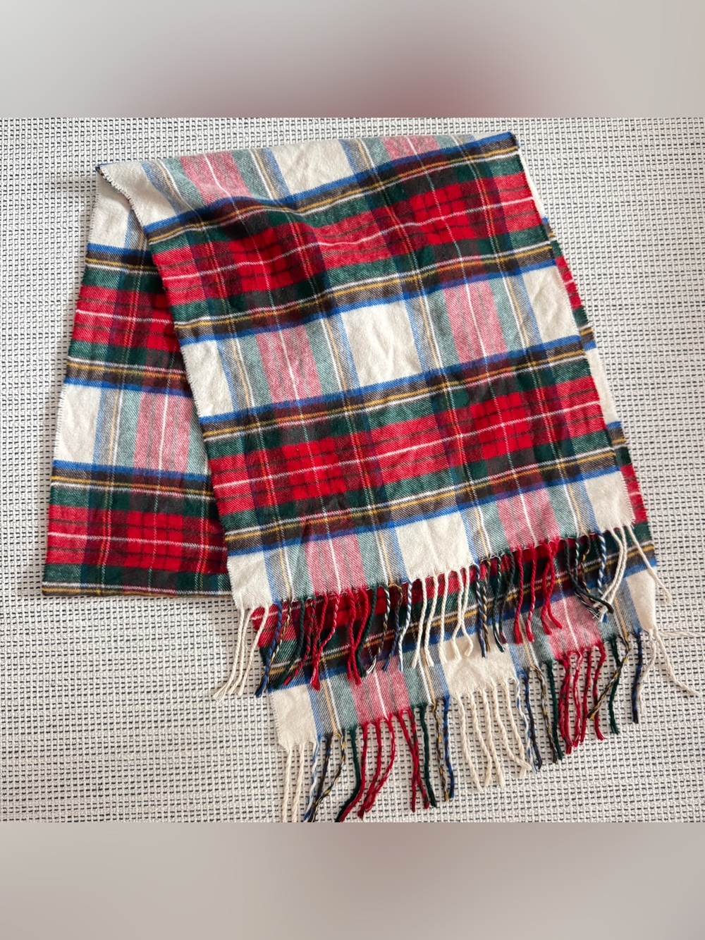 Lord & Taylor Red & Green Plaid Wool Scarf
